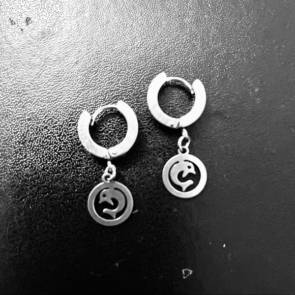 Hypoallergenic Stainless Steel Dolphin Huggy Hoop Earrings NEW - Picture 3 of 5